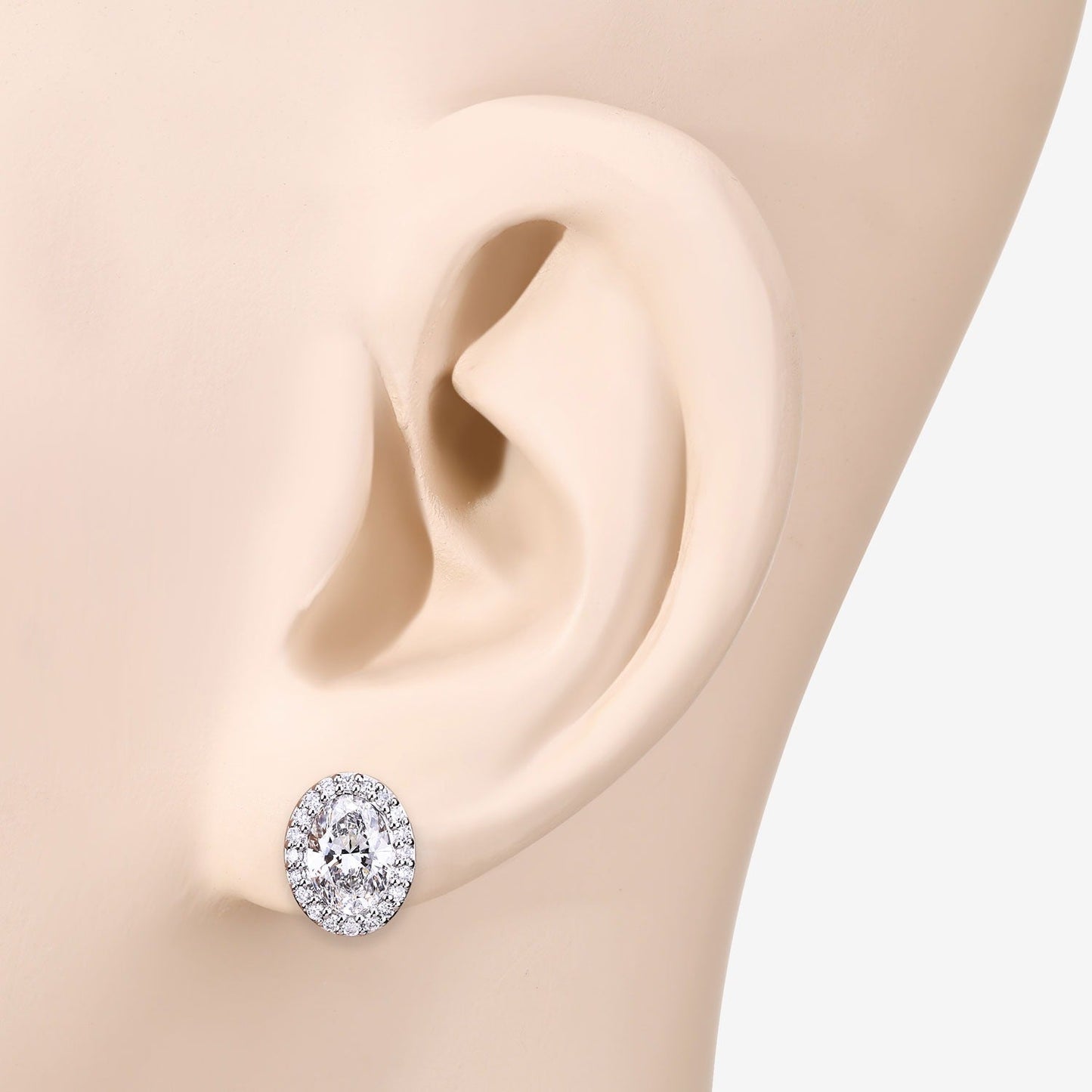 1.76 Ct Oval Lab Grown Diamond Prong Platinum Bridal Halo Stud Earrings