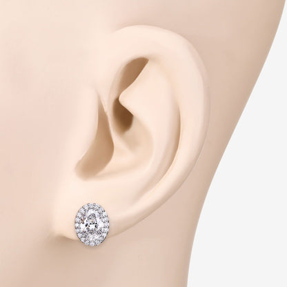 1.76 Ct Oval Lab Grown Diamond Prong Platinum Bridal Halo Stud Earrings