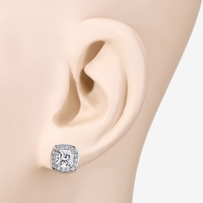 Cushion Lab Grown Diamond Prong Platinum Bridal Halo Stud Earrings