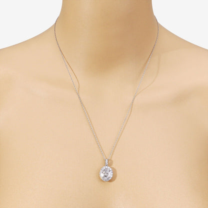 2.62 Ct Oval  Lab Grown Diamond Prong Platinum Halo Bridal Pendant