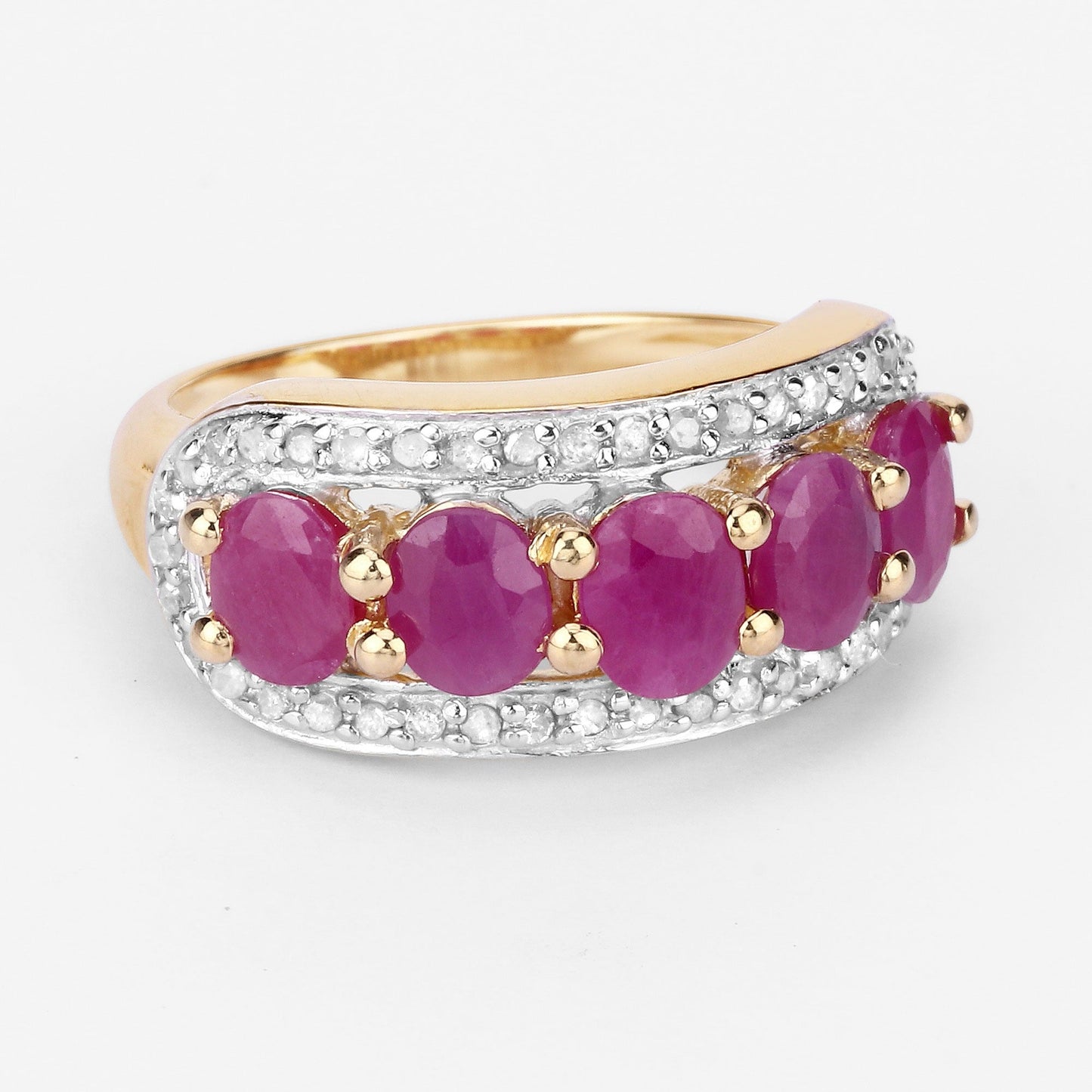 1.50 Ct Oval Pink Ruby & Diamond Prong Silver Five Stone Halo Ring