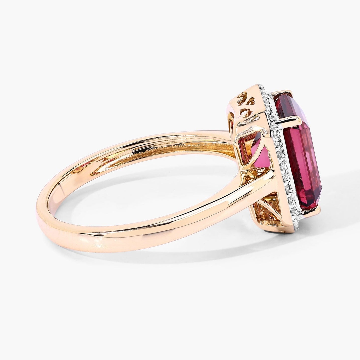 2.60 Ct Octagon Red Genuine Rubellite Diamond Prong 14K Gold Halo Ring