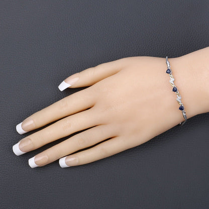 1.09 Ct Heart Blue Sapphire Prong Silver Bolo Adjustable Bracelet
