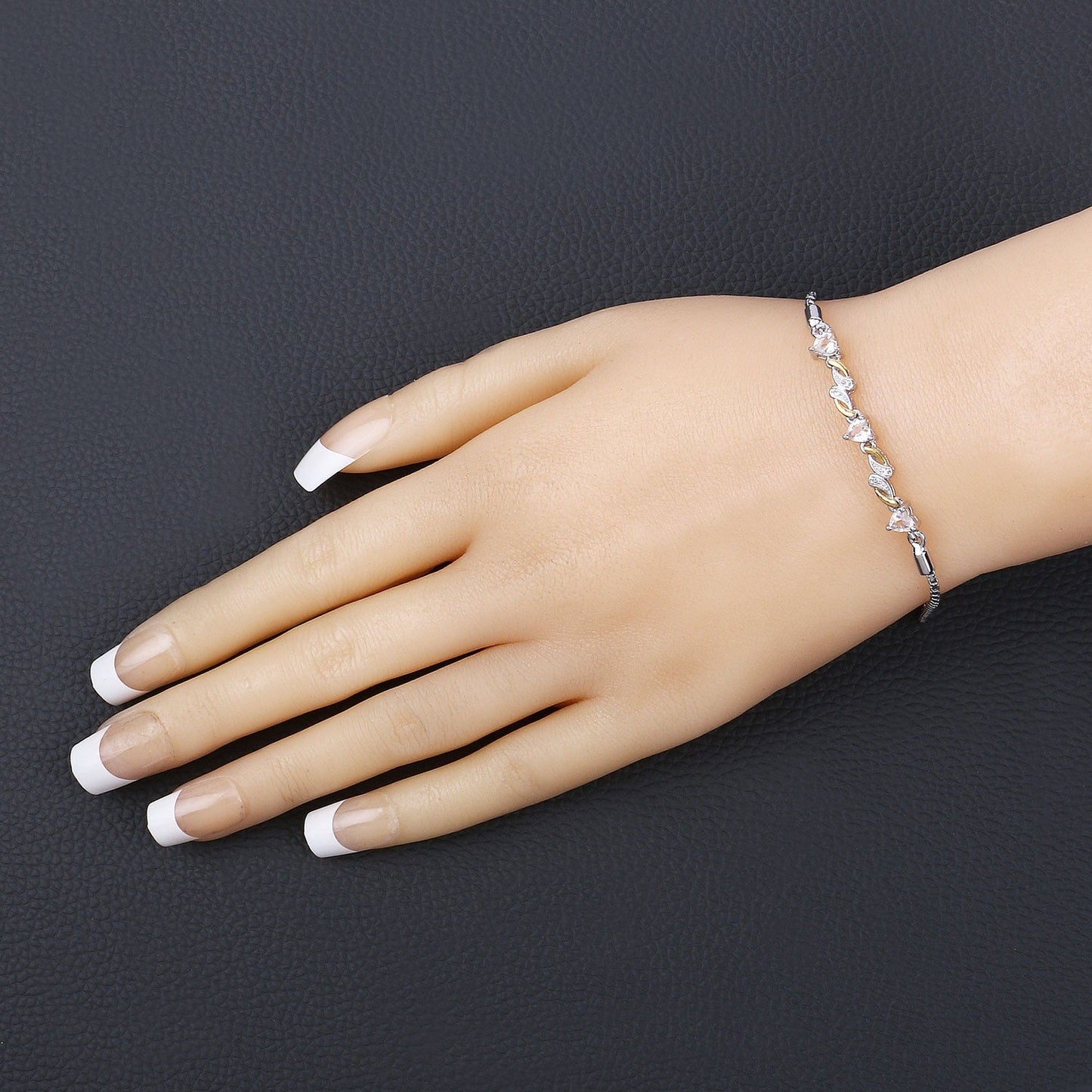 0.79 Ct Heart Pink Morganite Prong Silver Bolo Adjustable Bracelet