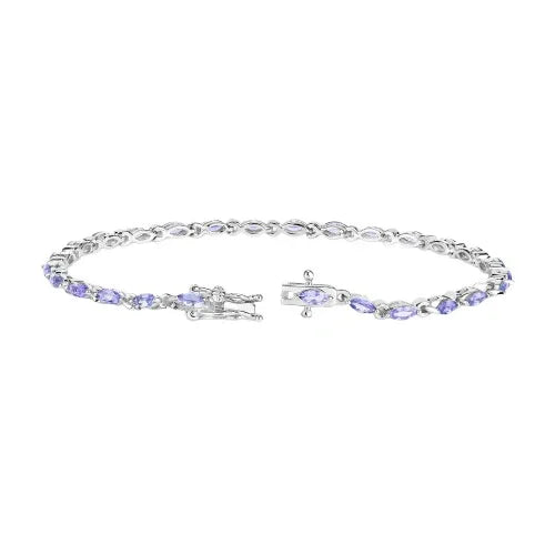 3.78 Ct Marquise Violet Tanzanite Prong Sterling Silver Tennis Bracelet