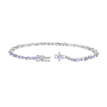 3.78 Ct Marquise Violet Tanzanite Prong Sterling Silver Tennis Bracelet