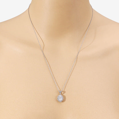1.23 Ct Oval Lab Grown Diamond Prong Platinum Bridal Floral Halo Pendant