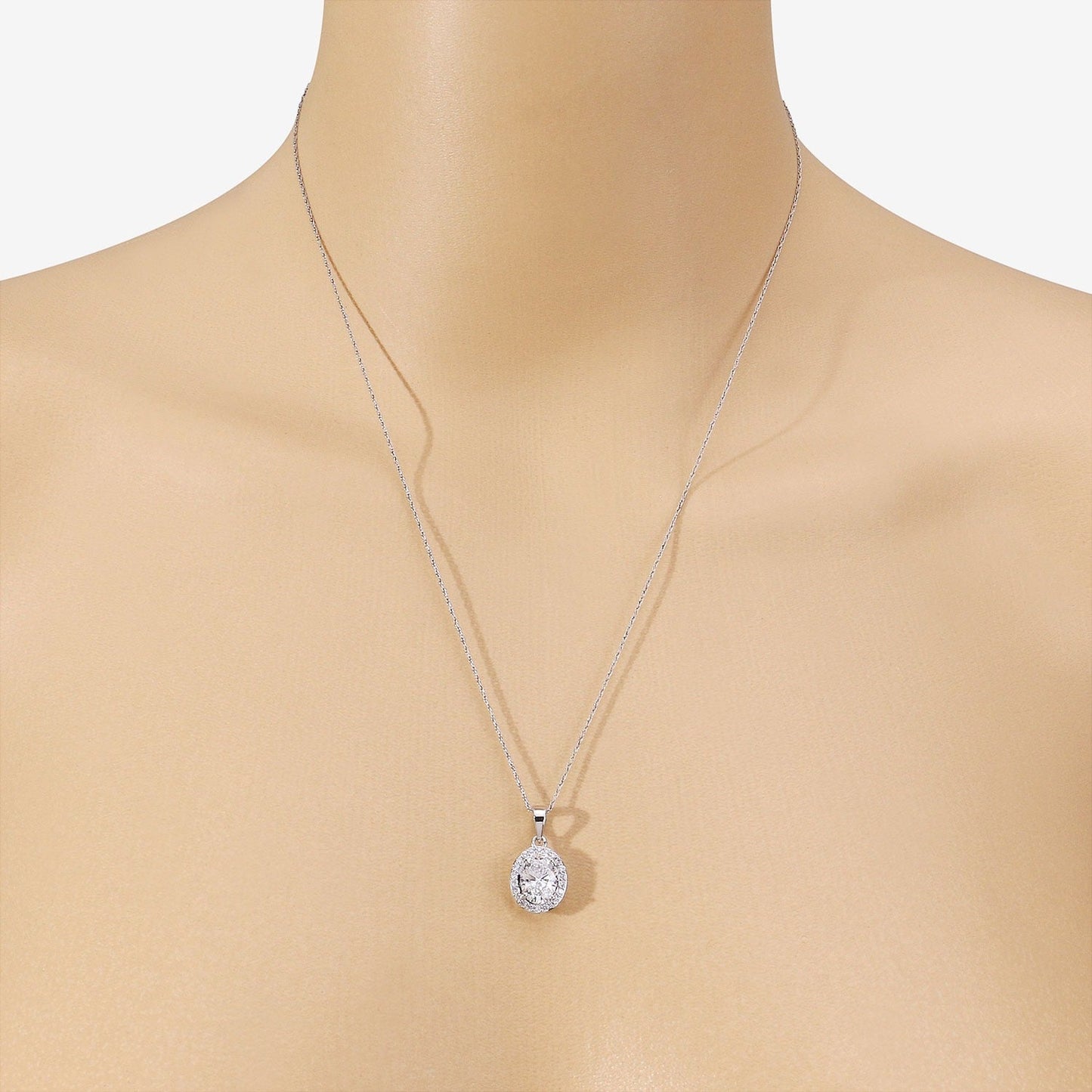Lab Grown Diamond Prong Bridal Oval Halo Platinum Pendant