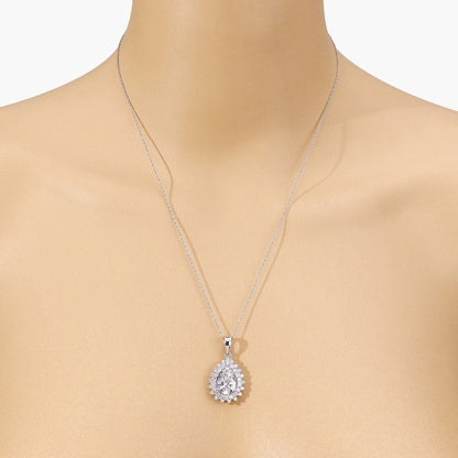 3.90 Ct Pear Shaped Lab Diamond Platinum Bridal Floral Halo Pendant