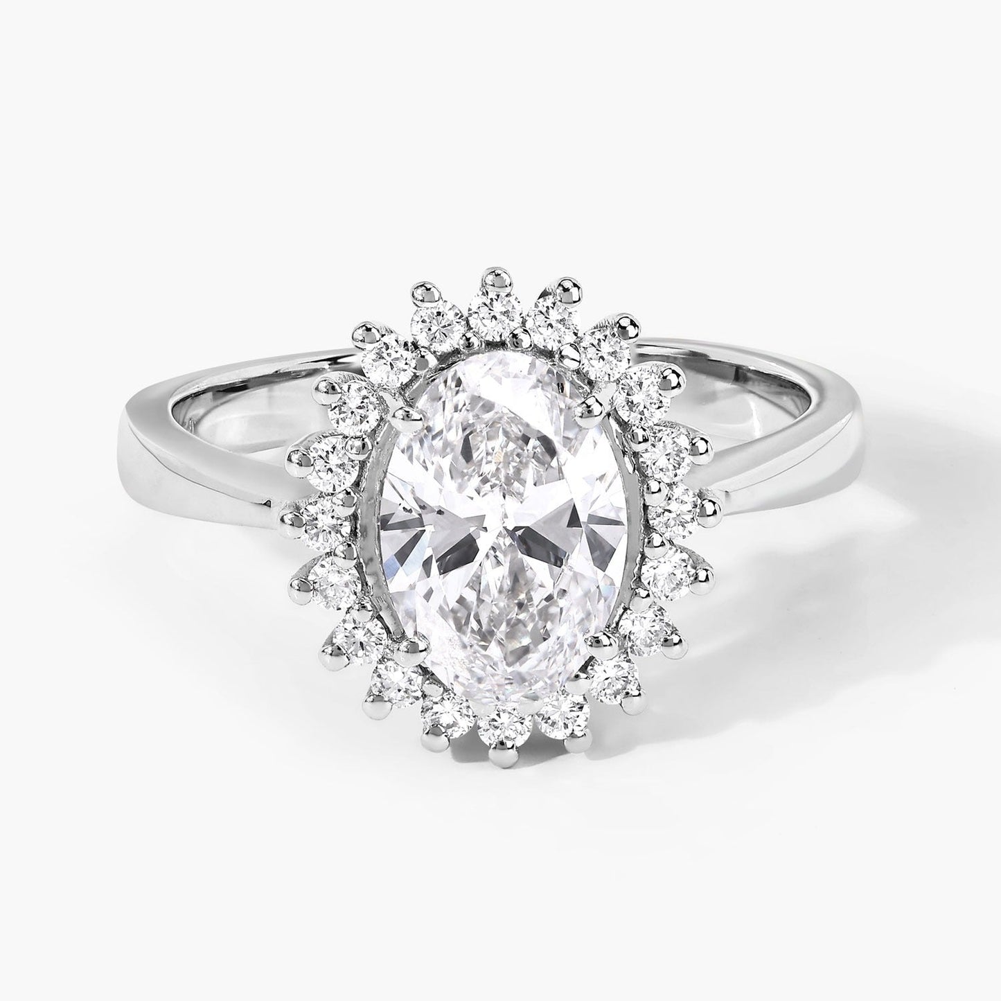 Oval Lab Diamond Prong Platinum Bridal Floral Halo Ring