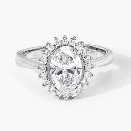 Oval Lab Diamond Prong Platinum Bridal Floral Halo Ring