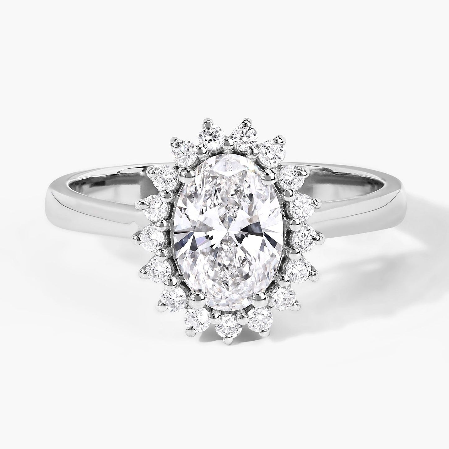 1.28 Ct Oval Lab Diamond Prong Platinum Halo Bridal Floral Ring