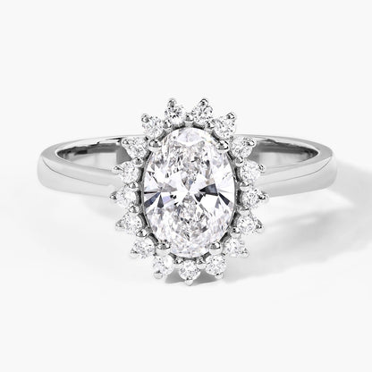 1.28 Ct Oval Lab Diamond Platinum Halo Bridal Floral Ring