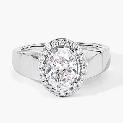 1.80 Ct Oval Lab Grown Diamond Prong Thick Band Platinum Halo Bridal Ring