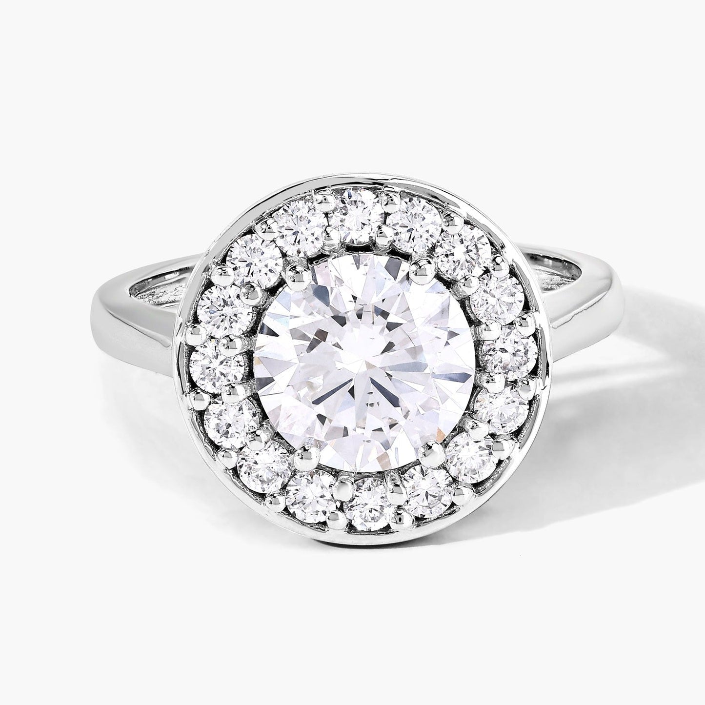 2.48 Ct Round Lab Grown Diamond Prong Platinum Halo Bridal Ring