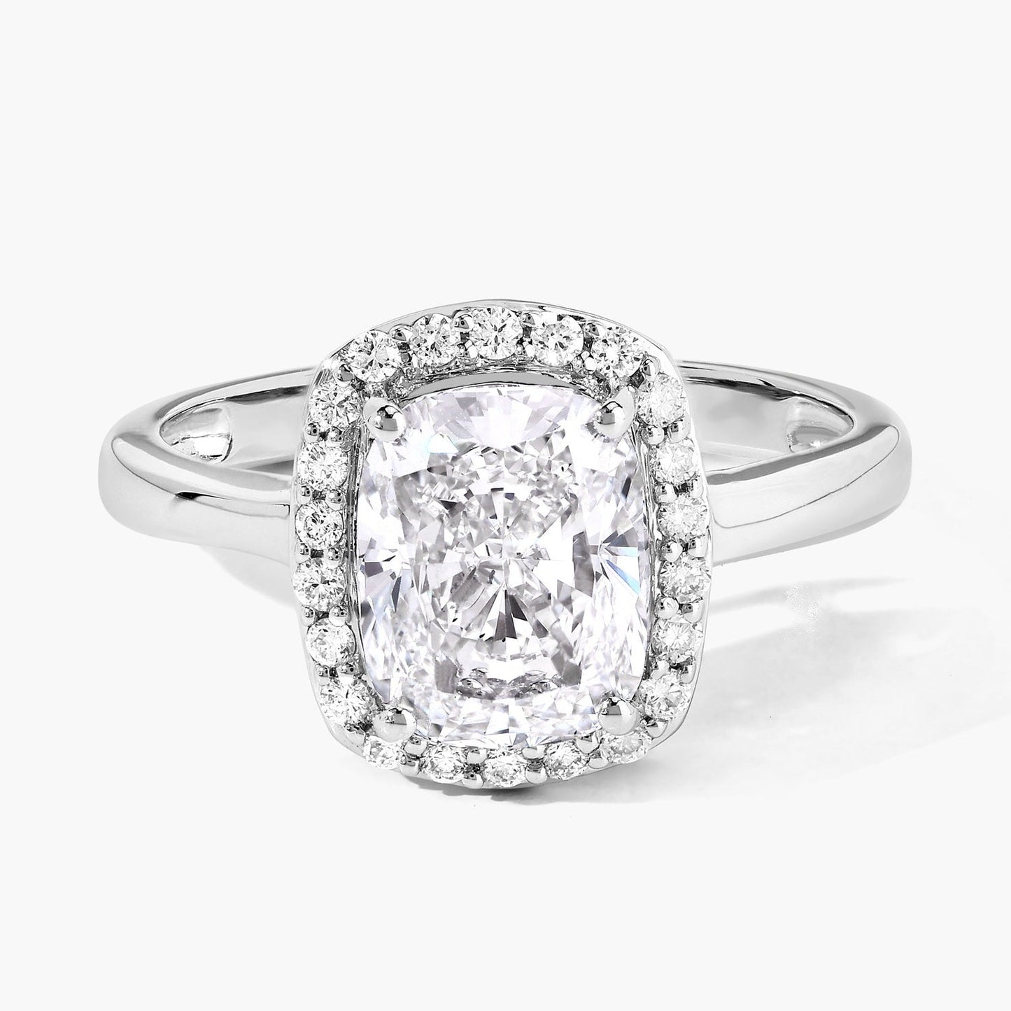 2.74 Ct Cushion Lab Grown Diamond Prong Platinum Bridal Halo Ring