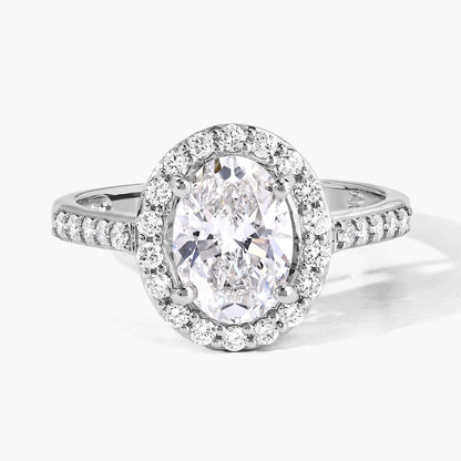 1.98 Ct Oval Lab Diamond Platinum Halo Bridal Cathedral Ring with Pave Band