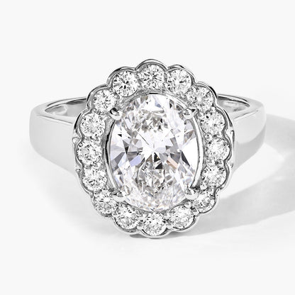 2.48 Ct Oval Lab Grown Diamond Platinum Floral Halo Bridal Ring