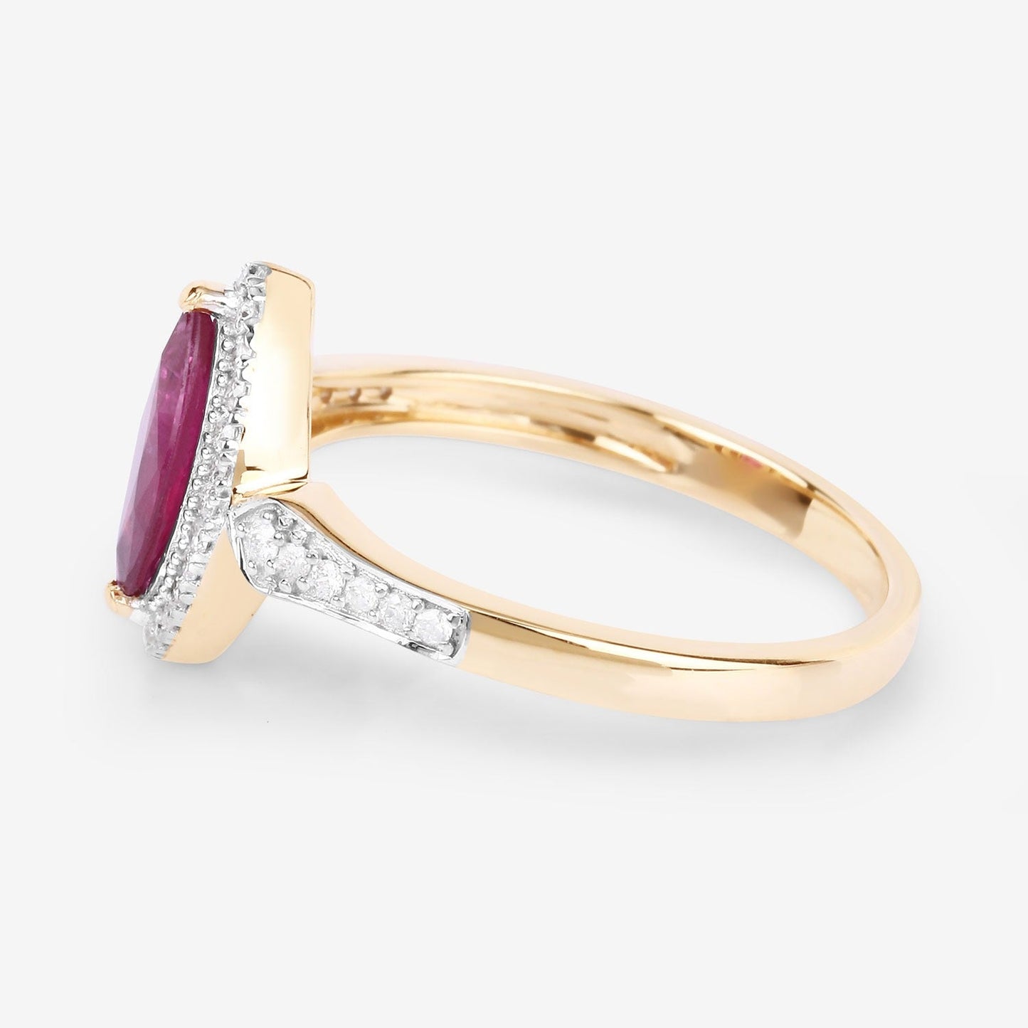 0.79 Ct Marquise Pink Ruby & White Diamond Prong 14K Yellow Gold Halo Ring