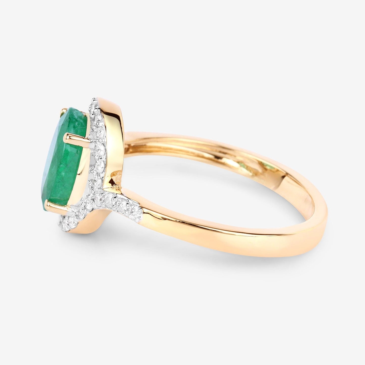 1.68 Ct Round Green Emerald & Diamond Prong 14k Gold Halo Pave Bypass Ring