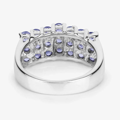 1.47 Ct Round Violet Tanzanite Prong Sterling Silver Cluster Ring