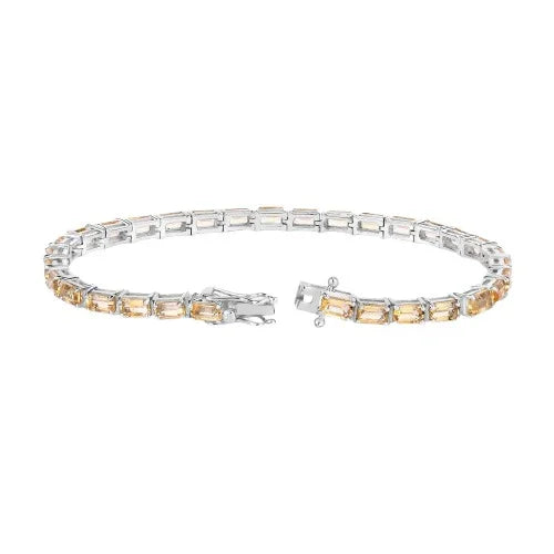 12.80 Ct Octagon Yellow Citrine Prong Sterling Silver Tennis Bracelet