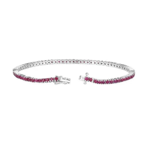 4.44 Ct Round Pink Ruby Prong Sterling Silver Tennis Bracelet