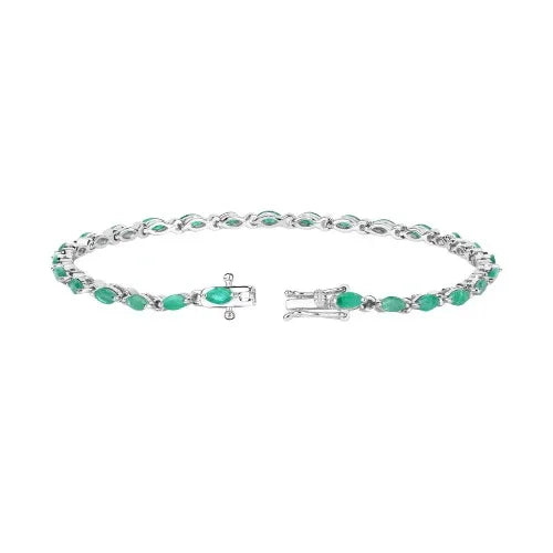 3.24 Ct Marquise Green Zambian Emerald Prong Sterling Silver Link Bracelet