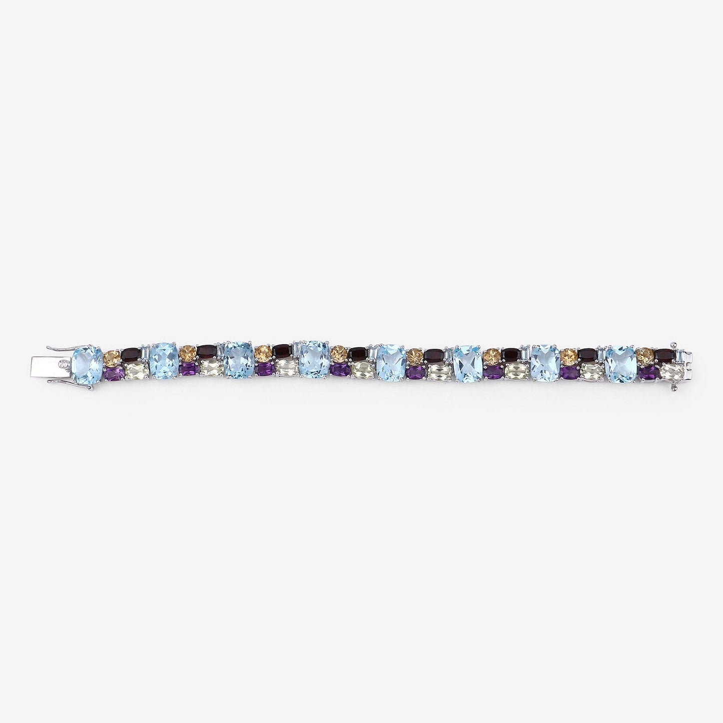 51.36 Cttw Multi-Color Gemstone Prong 925 Sterling Silver Link Bracelet