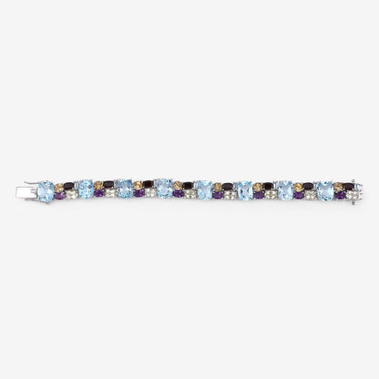 51.36 Cttw Multi-Color Gemstone Prong 925 Sterling Silver Link Bracelet