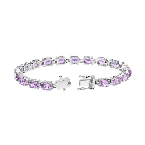 14.40 Ct Oval Purple Amethyst Prong Sterling Silver Tennis Bracelet