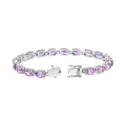 14.40 Ct Oval Purple Amethyst Prong Sterling Silver Tennis Bracelet