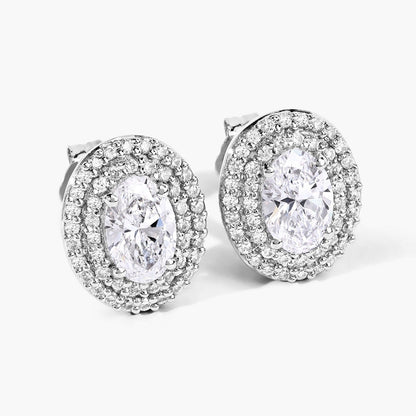 1.32 Ct. Oval Lab Grown Diamond Prong Platinum Double Bridal Halo Stud Earrings
