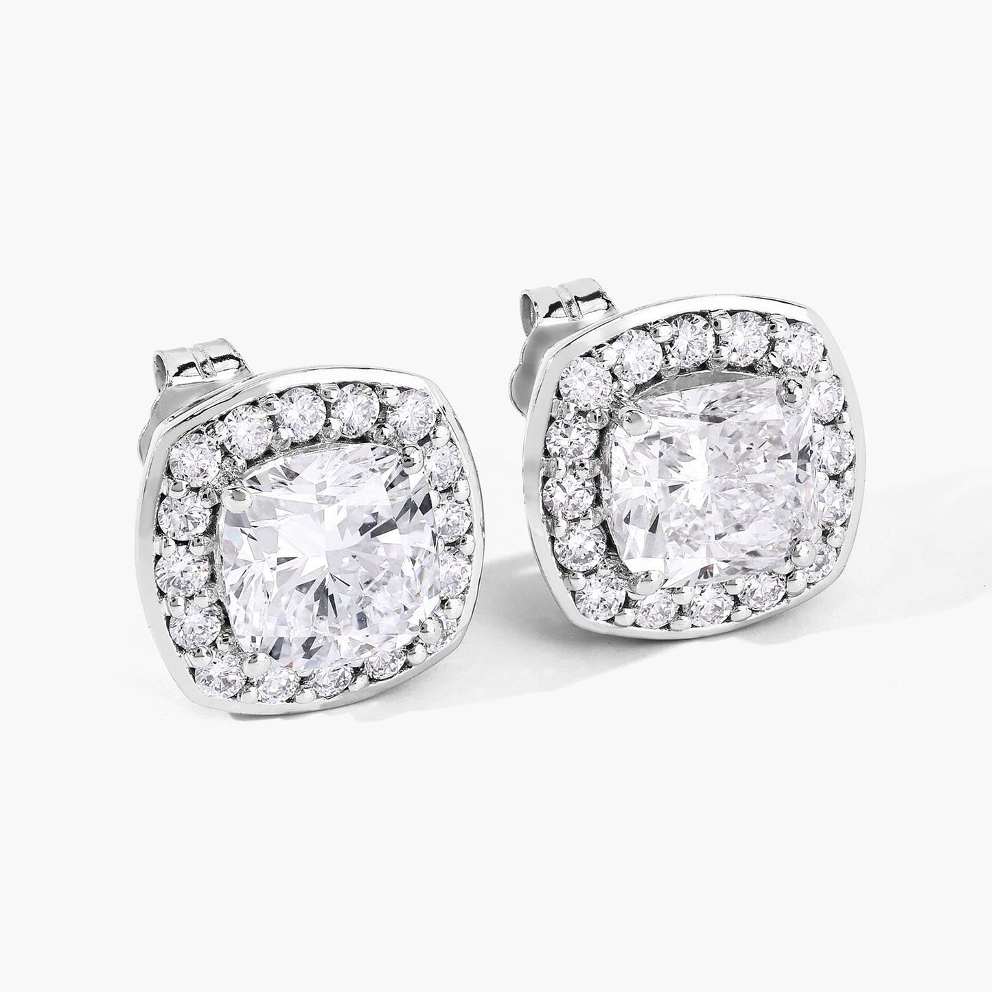 3.08 Ct Cushion Lab Grown Diamond Prong Platinum Bridal Stud Earrings