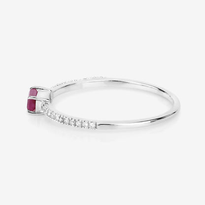 0.16 Ct Baguette Pink Ruby & Diamond Prong 14K White Gold Stackable Pave Ring