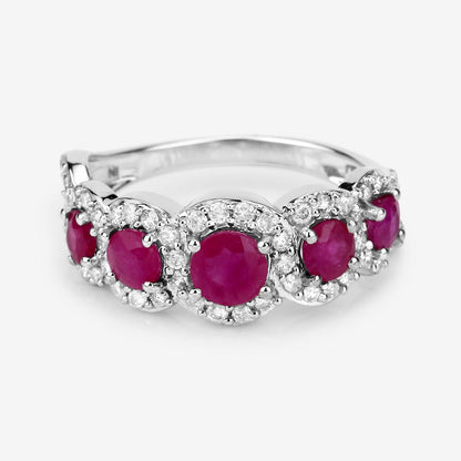 1.45 Ct Round Pink Ruby & Diamond Prong 14K White Gold Five Stone Halo Ring