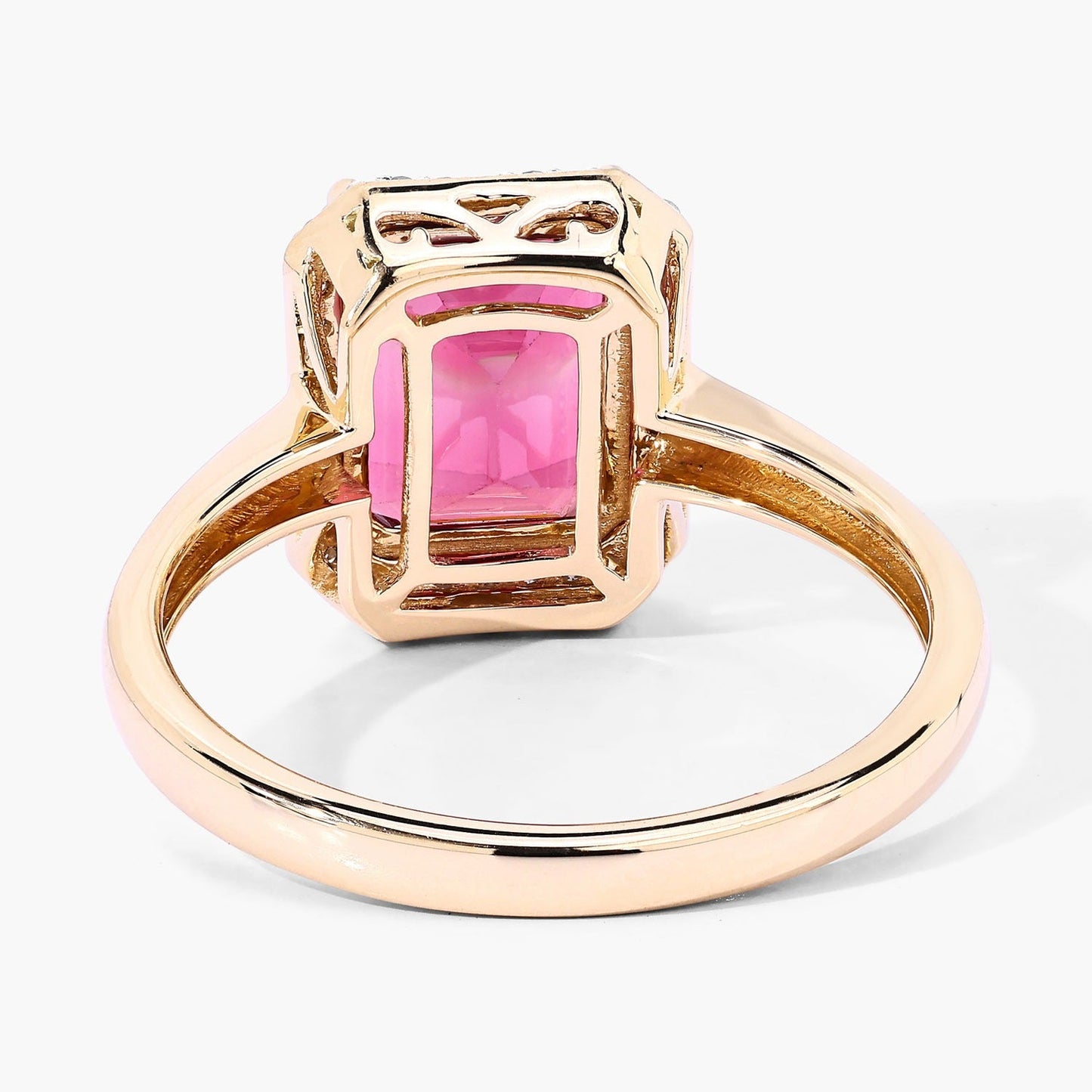 2.60 Ct Octagon Red Genuine Rubellite Diamond Prong 14K Gold Halo Ring