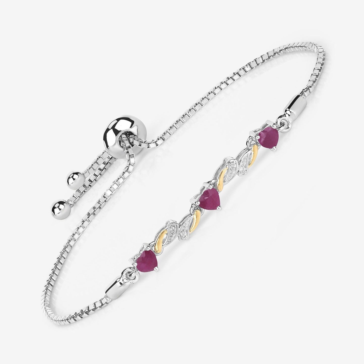 1.09 Ct Heart Pink Ruby Prong Silver Bolo Adjustable Bracelet