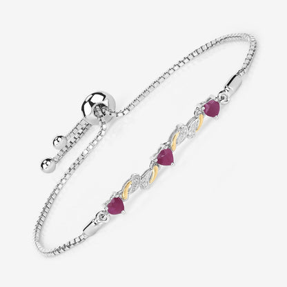 1.09 Ct Heart Pink Ruby Prong Silver Bolo Adjustable Bracelet