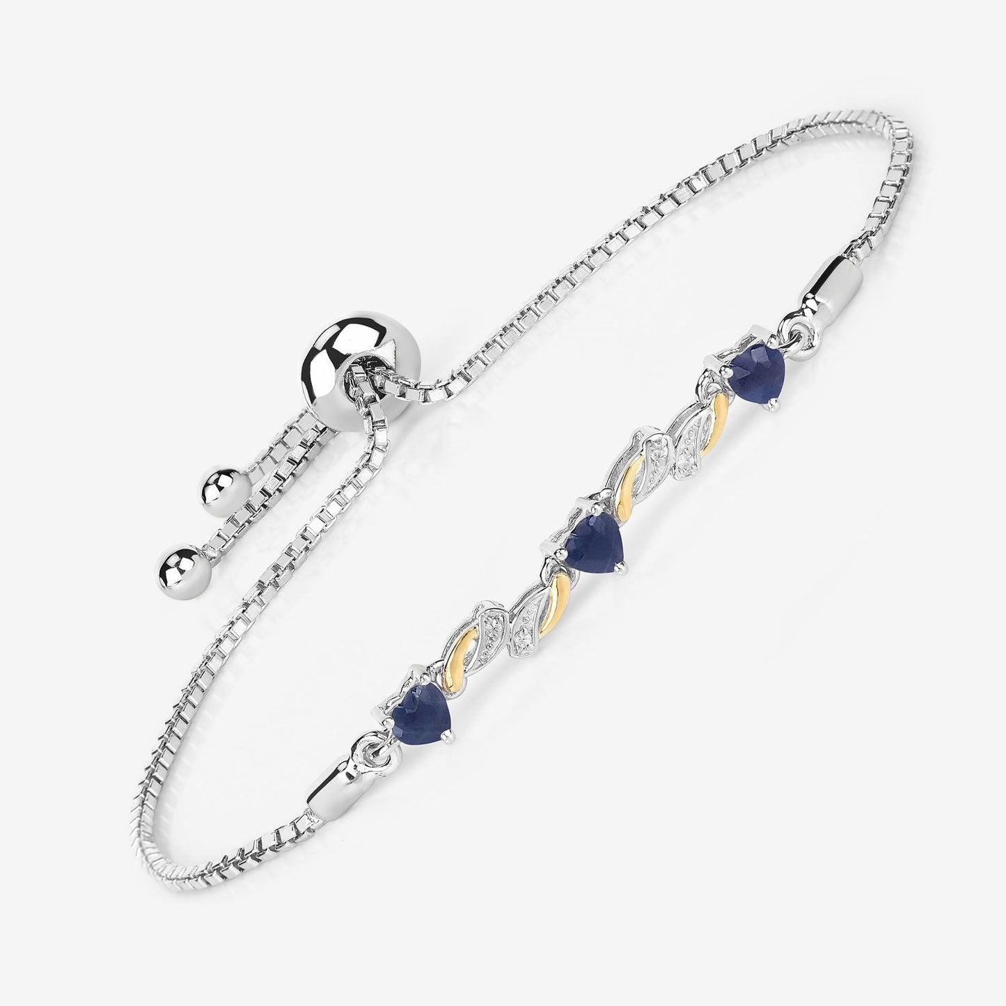 1.09 Ct Heart Blue Sapphire Prong Silver Bolo Adjustable Bracelet