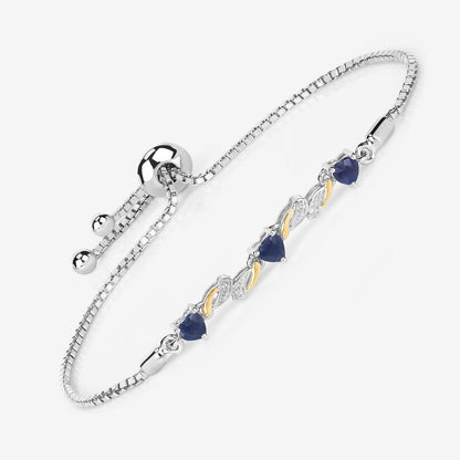 1.09 Ct Heart Blue Sapphire Prong Silver Bolo Adjustable Bracelet