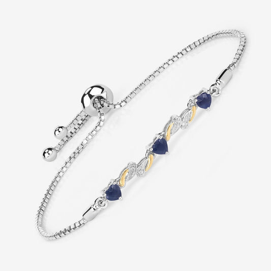 1.09 Ct Heart Blue Sapphire Prong Silver Bolo Adjustable Bracelet