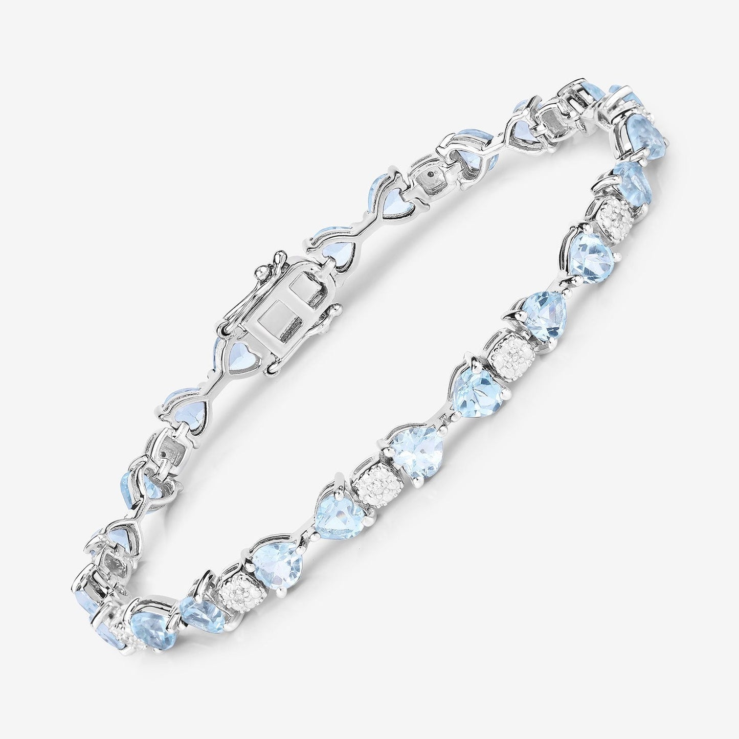11 Ct Heart Blue Topaz Prong Silver Tennis Bracelet