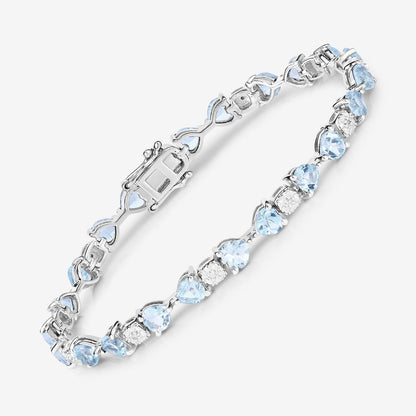 11 Ct Heart Blue Topaz Prong Silver Tennis Bracelet