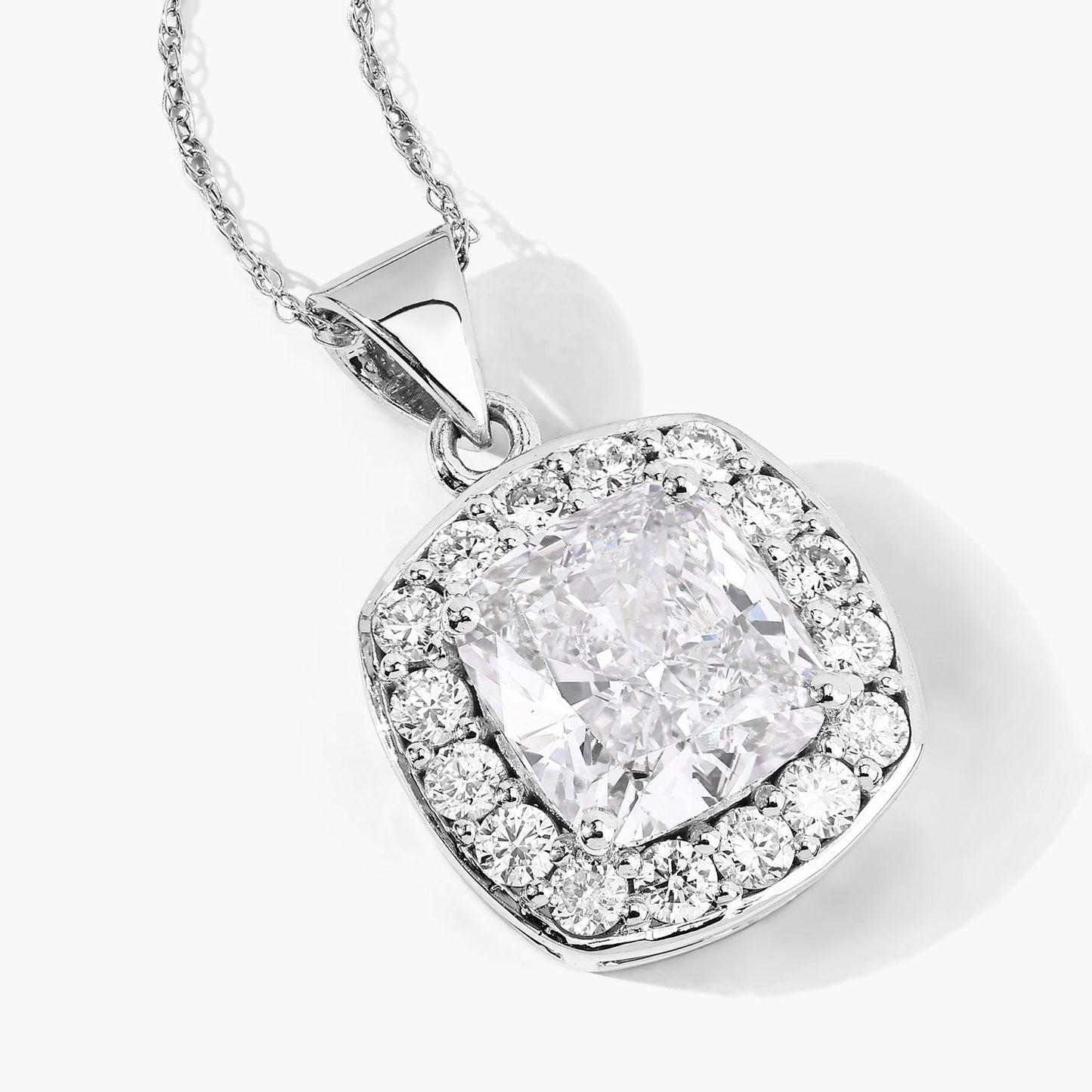 3.50 Ct Cushion Cut Lab Diamond Halo Bridal Platinum Pendant