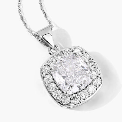 3.50 Ct Cushion Cut Lab Diamond Halo Bridal Platinum Pendant