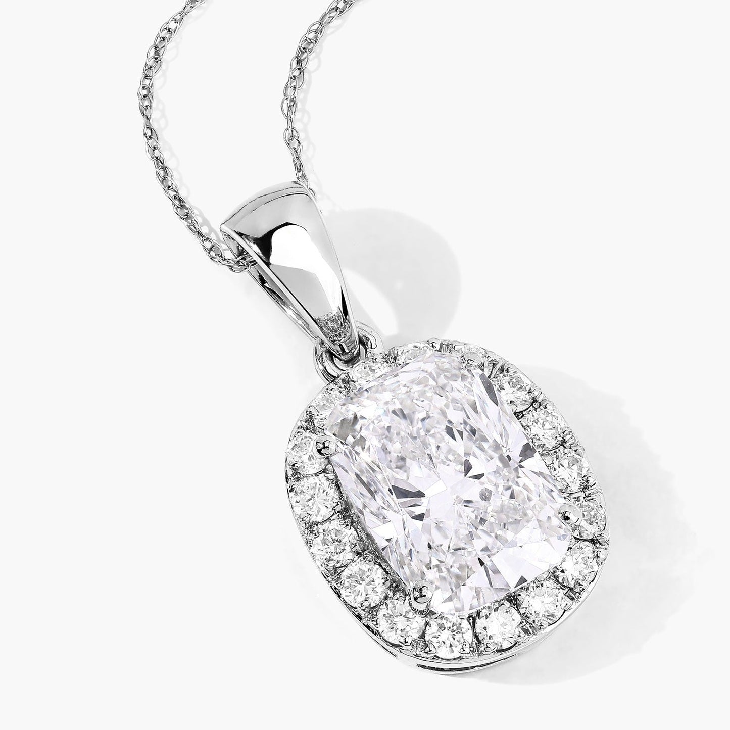 4.58 Ct Cushion Lab Grown Diamond Prong Platinum Bridal Halo Pendant