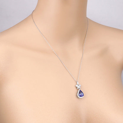 5.54 Ct Genuine Pear Tanzanite and Diamond 18K White Gold Statement Pendant