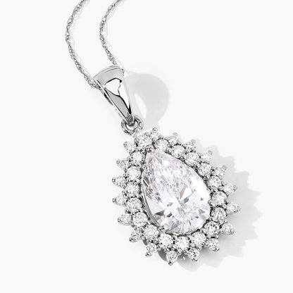 3.90 Ct Pear Shaped Lab Diamond Prong Platinum Bridal Floral Halo Teardrop Pendant