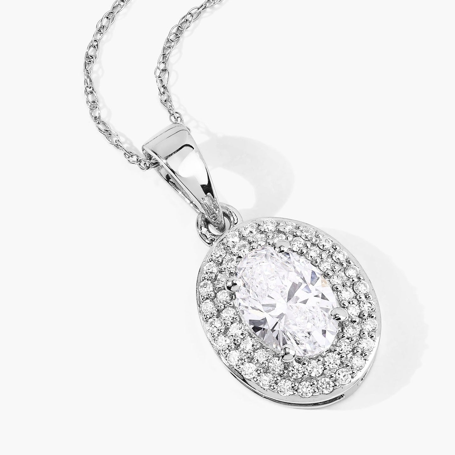 0.92 Ct Oval Lab Grown Diamond Platinum Double Halo Bridal Pendant
